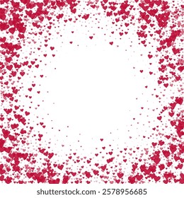 Heart confetti valentine overlay.  Red hearts scattered on white background. Joyfull heart confetti vector illustration