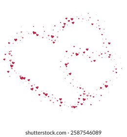 Heart confetti valentine overlay.  Red hearts scattered on white background. Joyfull heart confetti vector illustration