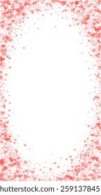 Heart confetti valentine overlay.  Red hearts scattered on white background. Joyfull heart confetti vector illustration