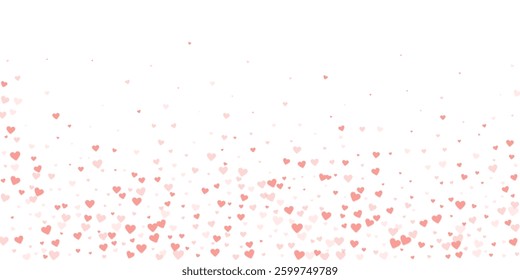 Heart confetti valentine overlay.  Red hearts scattered on white background. Joyfull heart confetti vector illustration