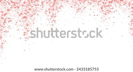 Heart confetti valentine overlay.  Red hearts scattered on white background. Joyfull heart confetti vector illustration