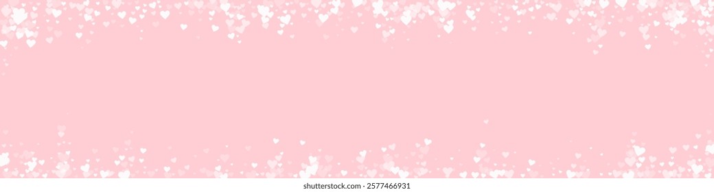 Heart confetti valentine overlay.  White hearts scattered on pink background. Joyfull heart confetti vector illustration