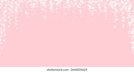 Heart confetti valentine overlay.  White hearts scattered on pink background. Joyfull heart confetti vector illustration