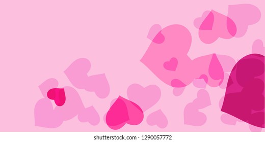 Heart confetti for Valentine's Day. The concept of festive decoration. Fashionable color concept. Trendy pink background in the shape of pink heart confetti for women's day.