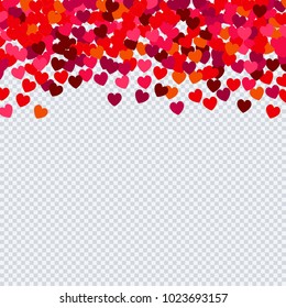 Heart confetti for Valentines day isolated on transparent background.