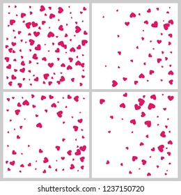 Heart confetti for Valentine's Day, wedding, background, gift, sign, application, and more. Vector set of four love  backgrounds