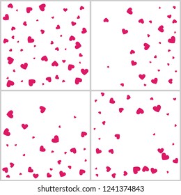 Heart confetti for Valentine's Day, wedding, background, gift, sign, application, and more. Vector set of four love backgrounds