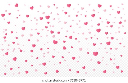 Heart confetti or Valentines falling background. Love elements on transparent background. Womens Day design. Vector Illustration.
