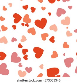 Heart confetti of Valentines falling on white background. vector seamless pattern