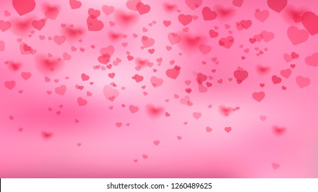 Heart confetti of Valentines petals falling on pink background. Valentines day card template. Vector illustration 