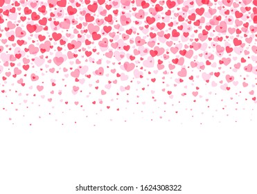 Heart confetti of Valentines petals falling on transparent background. Flower petal in shape of heart confetti for Women's Day