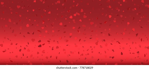 Heart confetti of Valentines petals falling on pink background. Flower petal in shape of heart confetti for Women's Day.