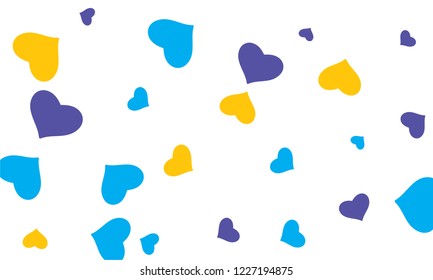 Heart confetti. Valentines, Womens, Mothers day background with falling hearts, petals. Greeting wedding card. February 14, love. White background.