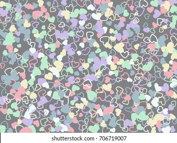 Heart confetti vector pattern. Romantic feelings, relationships concept background. Love hearts, amour and passion emotion backdrop for Valentine's day banner or card.