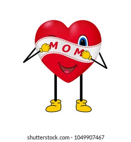Heart with congratulations on mother's day.Cartoon character. Vector illustration on a white background.