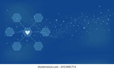 Heart with connect hexagons and molecular structure for medical innovation concept background. Vector illustration.