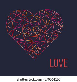 Heart with connected lines and dots. Wireframe mesh polygonal element. Valentines day. Vector illustration