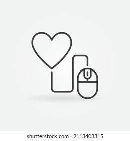 Corazón conectado con el vector del ratón Icono de concepto de citas en línea o iniciar sesión en el estilo de esquema
