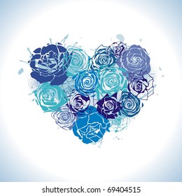 heart consist of blue roses. Vector illustration