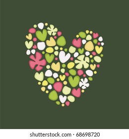 heart consist of colorful patterns on green background. Vector illustration