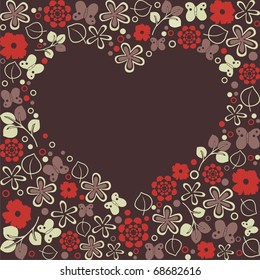 heart consist of flowers on brown background. Vector illustration