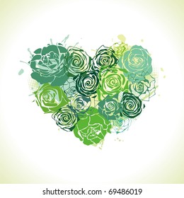 heart consist of green roses. Vector illustration
