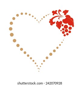 heart consisting of dots and a bunch grapes on Valentine's Day, elements for design, vector illustration