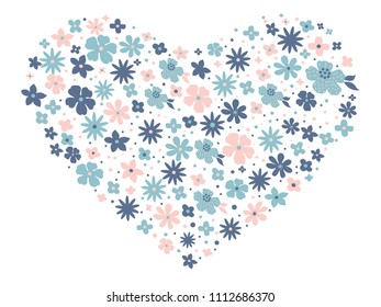 Heart consisting of flowers on the light background. Vector illustration.