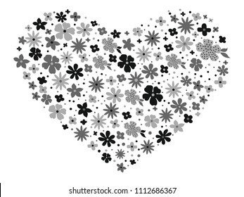 Heart consisting of flowers on the white background. Vector illustration.