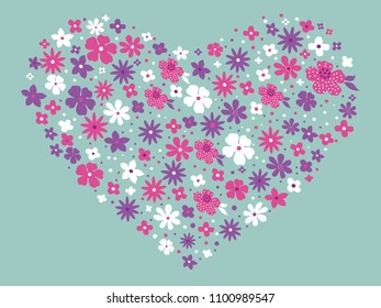 Heart consisting of flowers. St. Valentine Day holiday concept. Vector illustration.