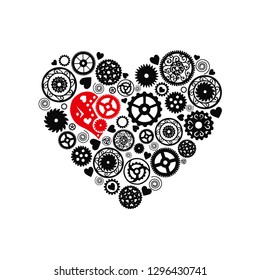 Heart consisting of gears in the Victorian style, hand drawn. Vector illustration