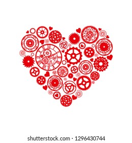 Heart consisting of gears in the Victorian style, hand drawn. Vector illustration