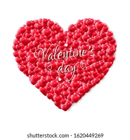 A heart consisting of multiple red hearts on a white background. Realistic style. The symbol of St.Valentine’s Day. A card for the fourteenth of February. Stock vector illustration.