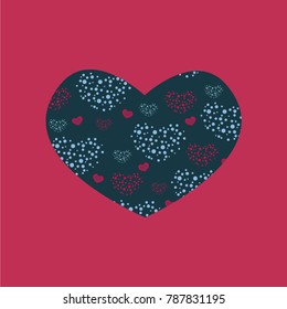 Heart consisting of a set of hearts on a red background