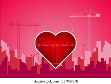 Heart in construction site pink Valentines Day background