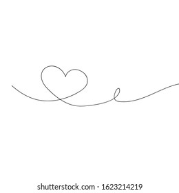 Heart in continuous drawing lines. Continuous black line. The work of flat design. Symbol of love and tenderness.