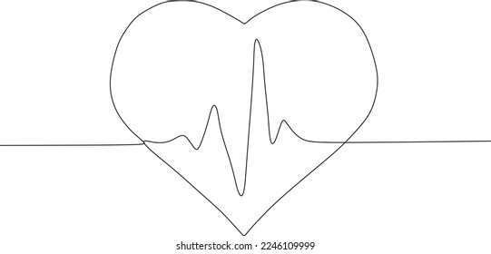 Heart. Continuous line art drawing. Hand drawn vector illustration in black and white continuous lines. Line art decorative design