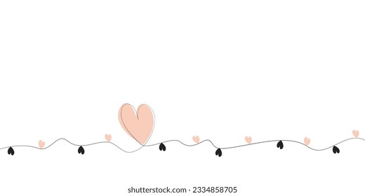 Corazón. Dibujo continuo de líneas. corazones rosados y vectores de corazones negros