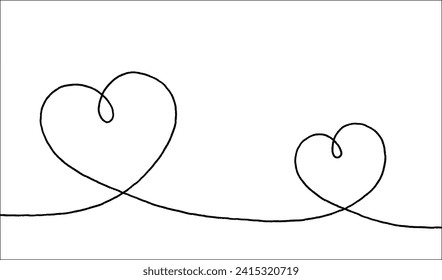 Heart. Continuous line art drawing. Hand drawn doodle vector illustration in a continuous line. Line art decorative design. Black isolated linear template.Outline simple border for social media.