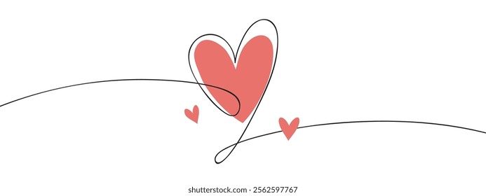 Heart. Continuous line art drawing. Hand drawn doodle vector illustration in a continuous line. Line art decorative design