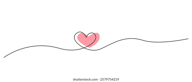 Heart continuous line art drawing. Hand drawn love doodle. Heart line art design. Editable line