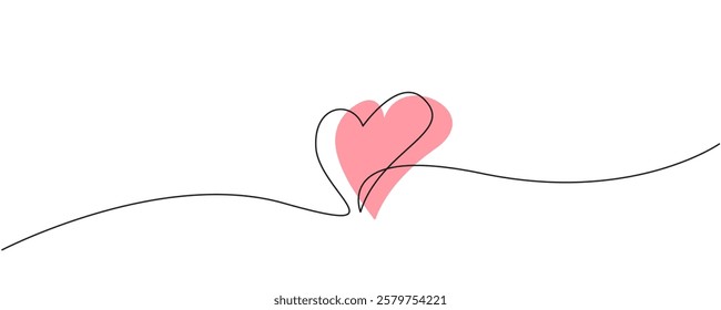 Heart continuous line art drawing. Hand drawn love continous line doodle. Heart line art design. Editable line