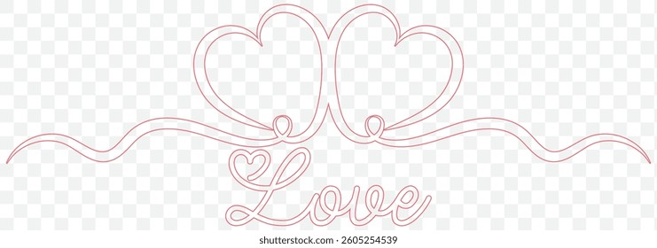 Heart. Continuous line art drawing. Hand drawn doodle vector illustration in a continuous line. Line art decorative design on Transparent Background. EPS 10.