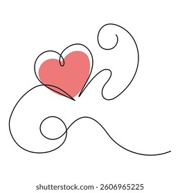Heart Continuous line art drawing vector illustration. Abstract love symbol