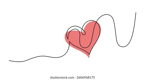 Heart Continuous line art drawing vector illustration. Abstract love symbol