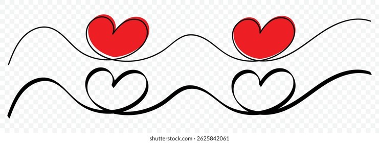 Heart continuous line art drawing. One line drawing. Heart background valentine day design. Vector illustration