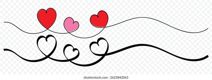 Heart continuous line art drawing. One line drawing. Heart background valentine day design. Vector illustration