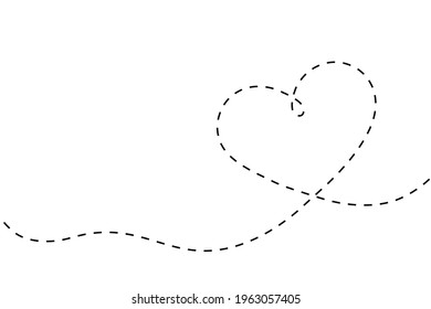 Heart continuous line dashed. Single lineart shape heart. Symbol love. Black outline sign isolated on white background. Single oneline hand drawn contour for design fashion. Icon one heart. Vector