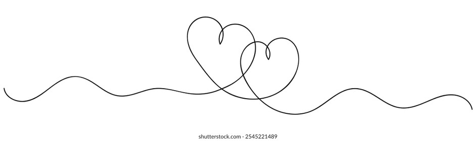 Mão do coração desenhada. Desenho de linha contínua do coração. Coração de contorno único para o projeto do amor. Um único coração de esboço linear. Amor de símbolo. Elemento de design de feriado cartão. Ícone adorar decoração para web. Amor vetorial 