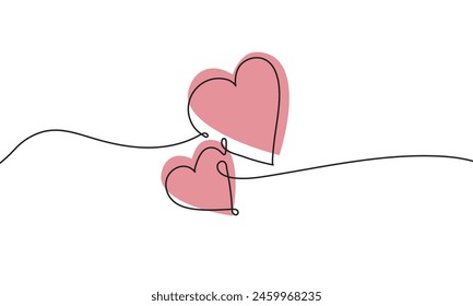 Heart continuous line drawing element isolated on white background for decorative valentines. Vector illustration